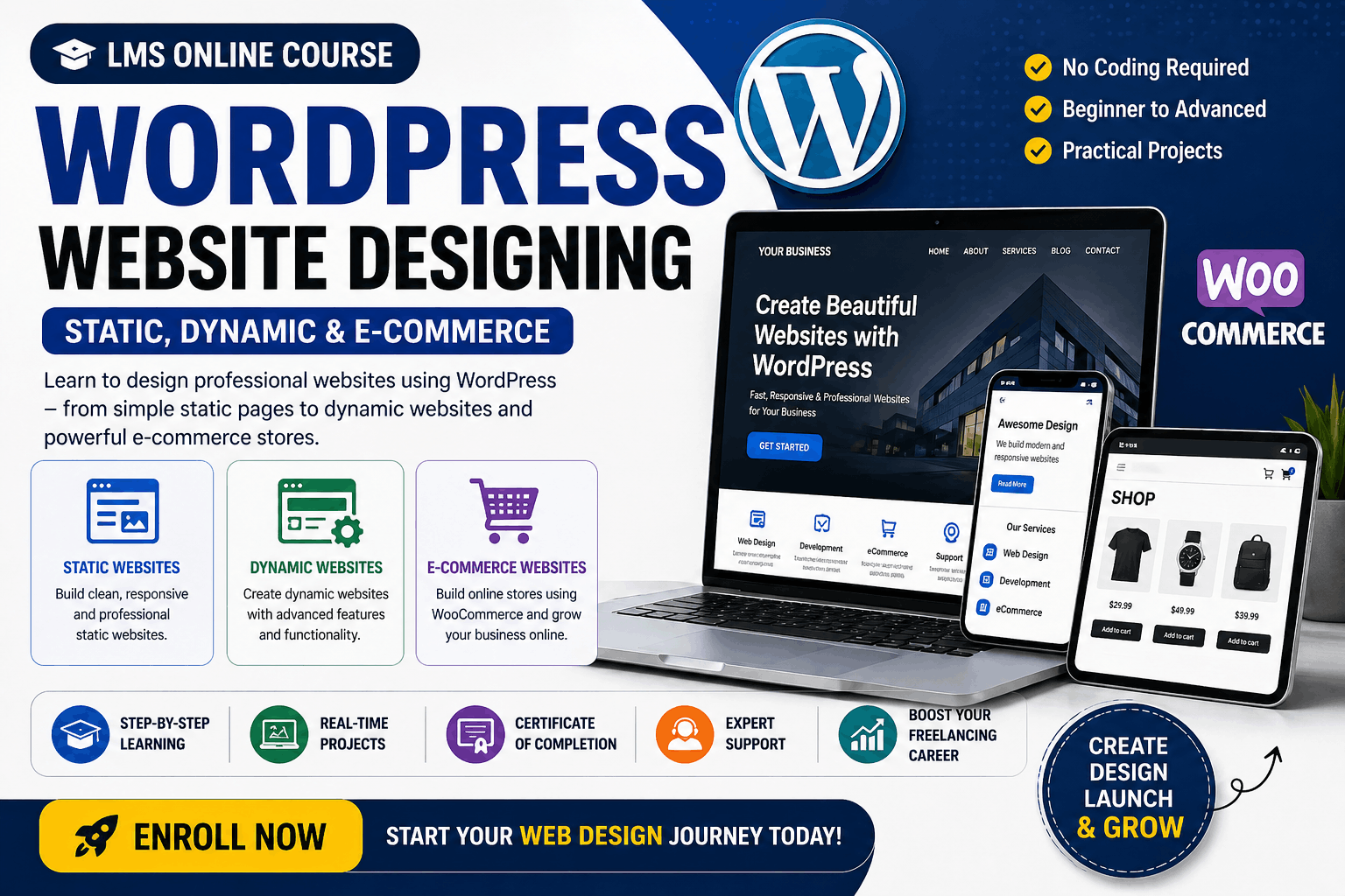 WordPress Website Designing Course – Static, Dynamic & E-commerce Mastery 🚀